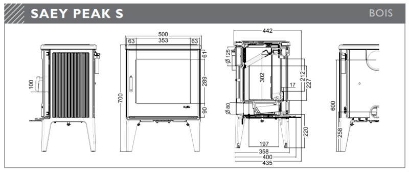 Dimensions du poêle Peak S