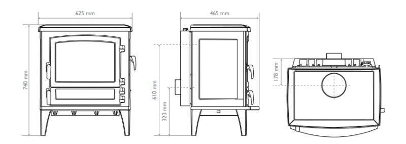 Dimensions du poêle à bois Saey Gustav